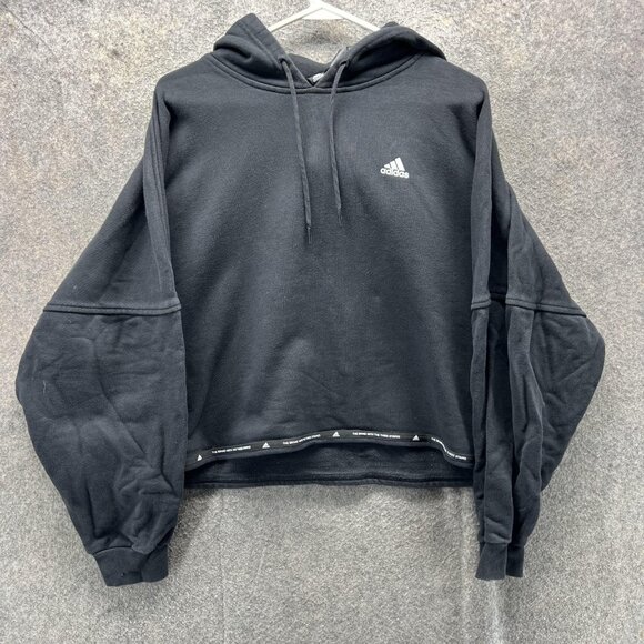 Adidas Hoodie Womens Medium Black Cropped Pullover Logo Sweatshirt H64967 - Picture 1 of 12